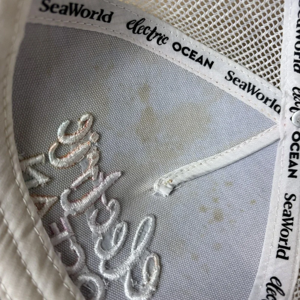 SeaWorld Electric Ocean Hat Cap Snap Back Black White Promo Adjustable